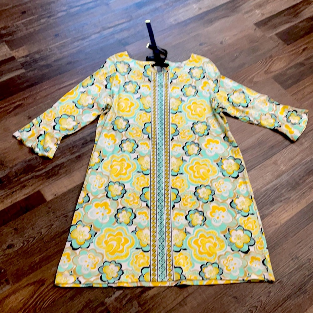 crown & ivy Yellow Teal Floral Shift Dress